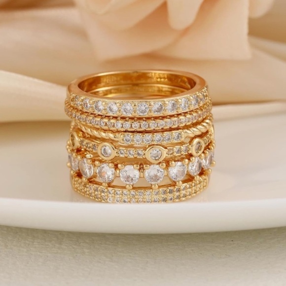 Gold 14k Gold Plated 6pc Cubic Zirconia Ring Set - Picture 3 of 3